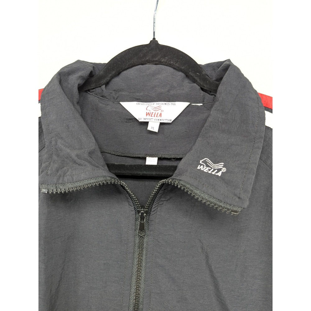 Wella XL Pullover Jacket Windbreaker Black Red White Stripe 1/4 Zip Front - Picture 4 of 11